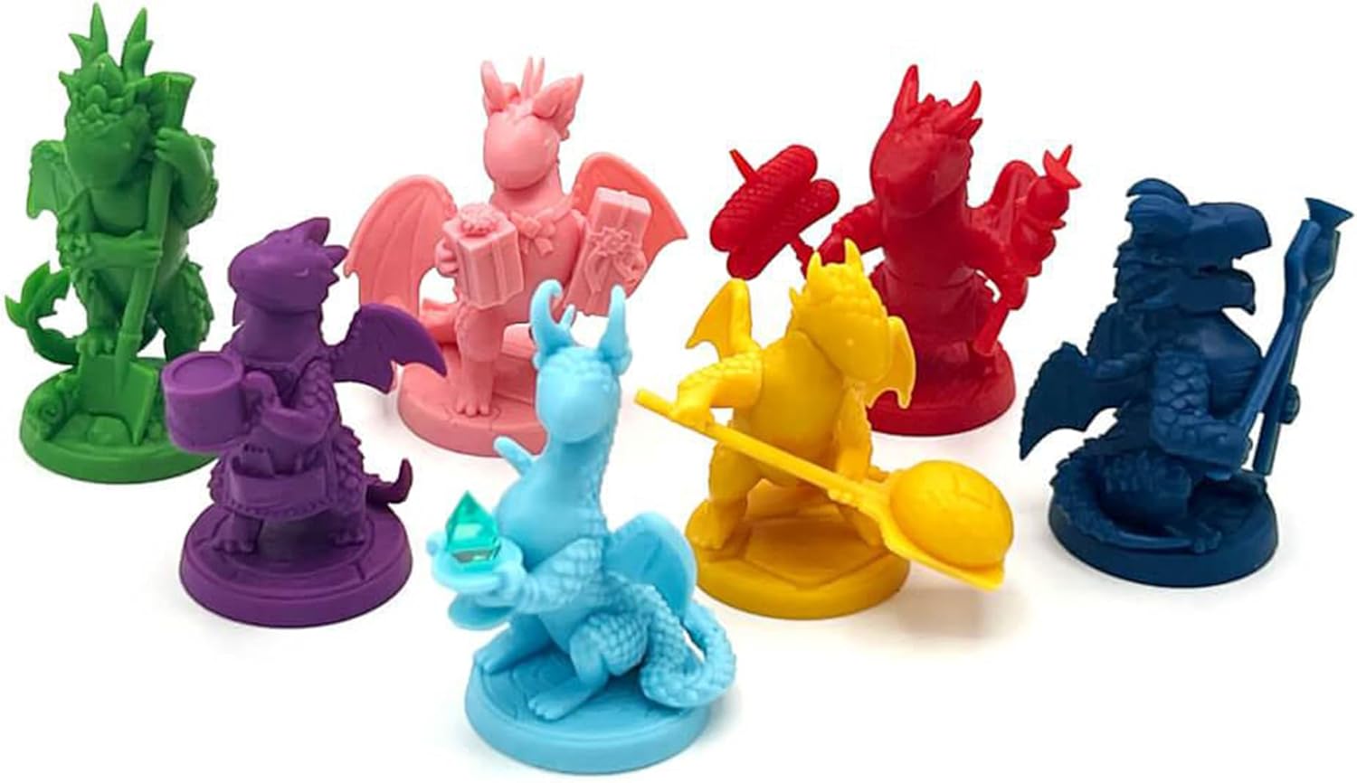 Lucky Duck Games Flamecraft Board Game Dragon Miniatures (Series 2) - Set of 7 Colorful Dragon Figures, 35-40mm Scale, Includes Hot Dog, Starburst, Thistle, and More! Made