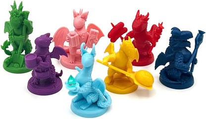 Lucky Duck Games Flamecraft Board Game Dragon Miniatures (Series 2) - Set of 7 Colorful Dragon Figures, 35-40mm Scale, Includes Hot Dog, Starburst, Thistle, and More! Made