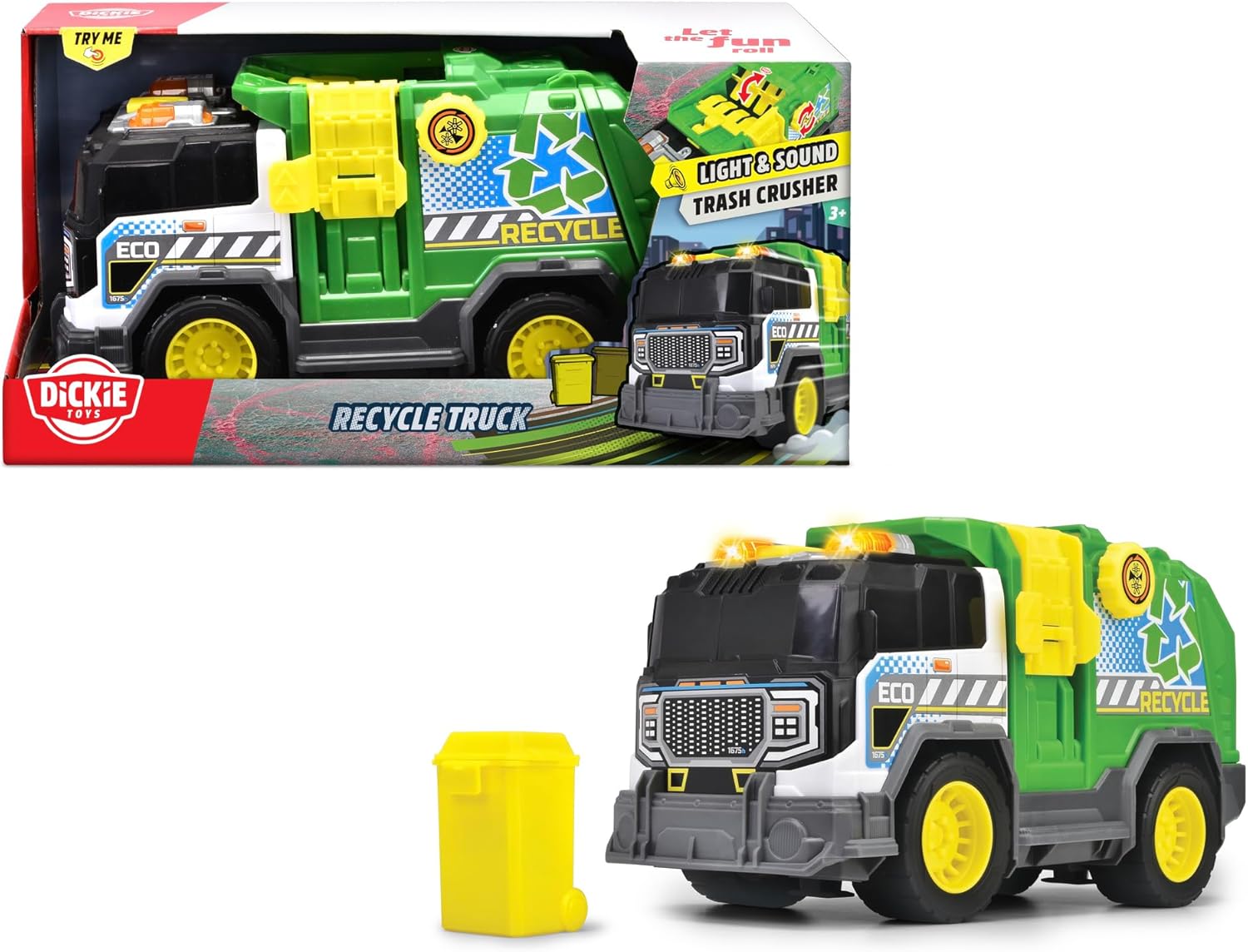 Dickie Toys - Recycle Truck (30 cm) - Large Rubbish Car from 3 Years with Functions & Accessories, Toy Waste Removal for Children with Light & Sound, Includes Batteries