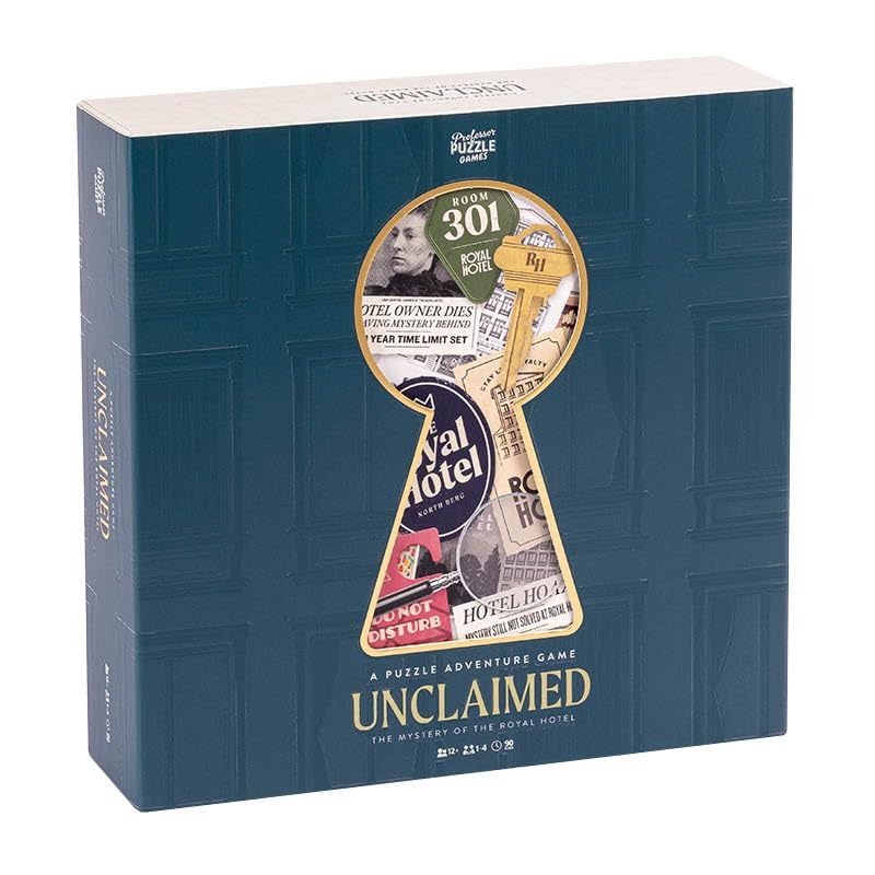 Professor Puzzles Unclaimed Puzzle Adventure Game | Solve Cryptic Mysteries in the Royal Hotel | Fast-Paced Interactive Board Game for Friends and Family | Will You Uncover Lady Danton's Hidden Prize?