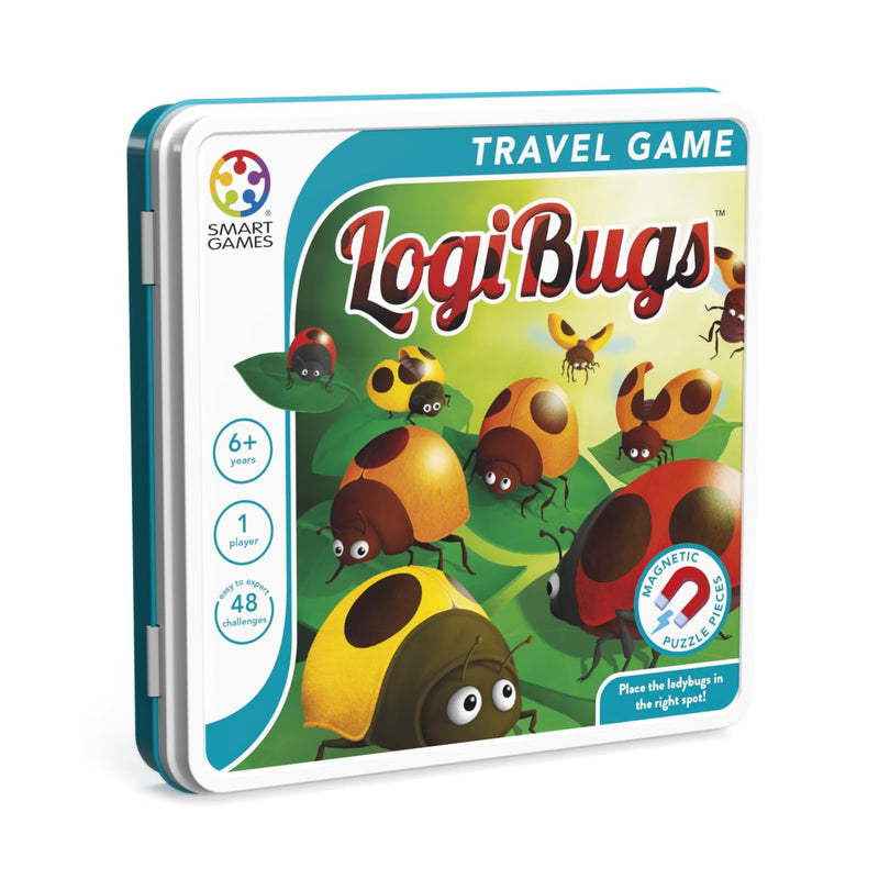 SmartGames - Logibugs, Magnetic Puzzle Game in Tin with 48 Challenges, Ages 6+, Red, Orange, Yellow