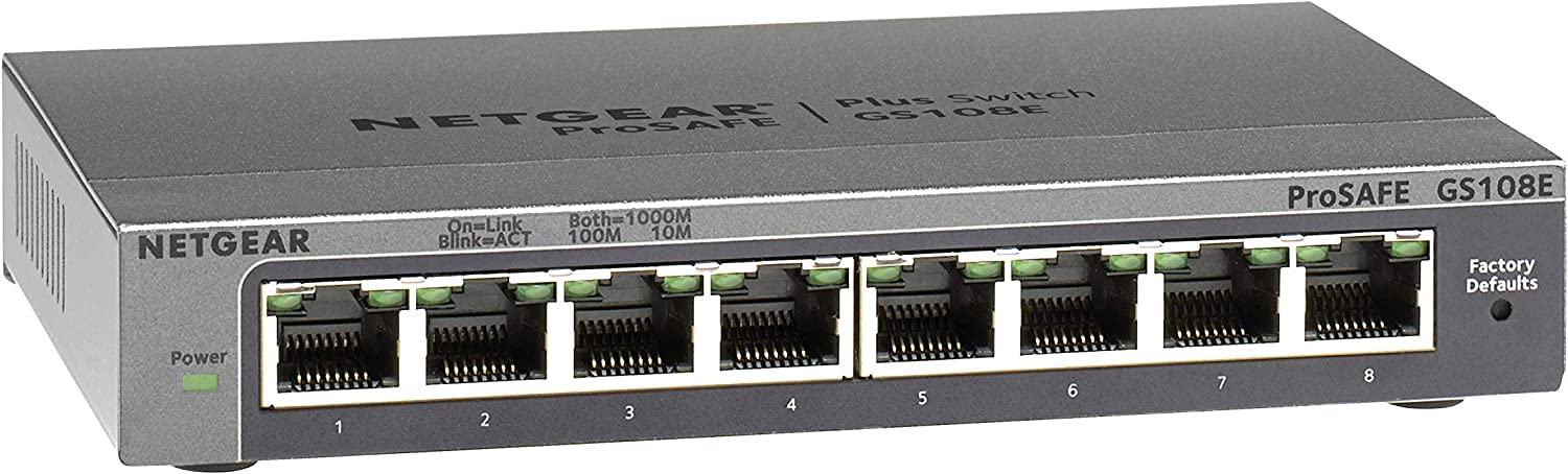 Netgear (GS108EV4) 8-Port Smart Managed Gigabit Switch (up to 2000 Mbps, plug-and-play, configurable with German GUI, VLAN, QoS/DOS, IGMP snooping, fanless, metal chassis)