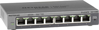 Netgear (GS108EV4) 8-Port Smart Managed Gigabit Switch (up to 2000 Mbps, plug-and-play, configurable with German GUI, VLAN, QoS/DOS, IGMP snooping, fanless, metal chassis)