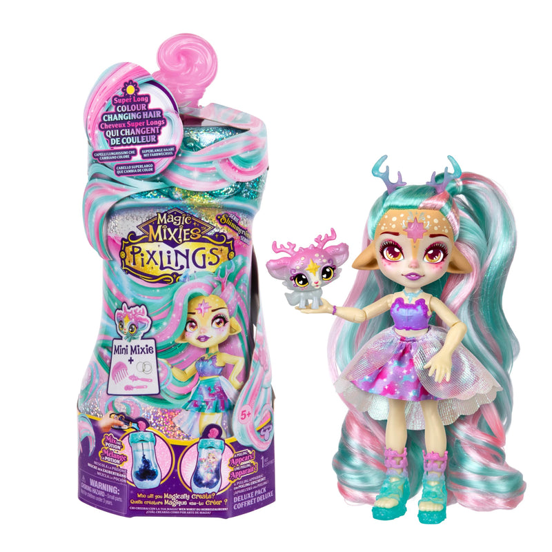 Magic Mixies - Pixlings Deluxe Pack Deerlee the Deer Pixling Now With Shimmer Reveal! Create And Mix A Magic Potion That Magically Reveals A Beautiful 6.5" Pixling Doll