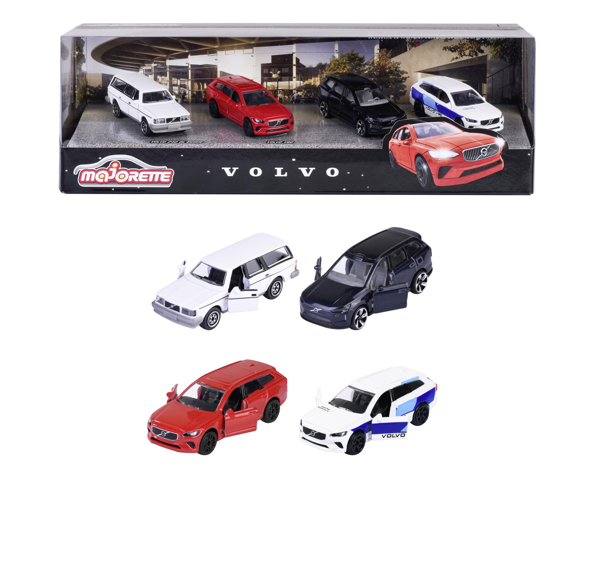 Majorette 212057615SD1 - Volvo Cars 4-Pack Gift Box - Gift Box from with 4 Pieces Volvo Metal Cars with Freewheel, 7.5 cm, From 3 Years