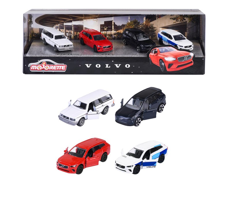 Majorette 212057615SD1 - Volvo Cars 4-Pack Gift Box - Gift Box from with 4 Pieces Volvo Metal Cars with Freewheel, 7.5 cm, From 3 Years