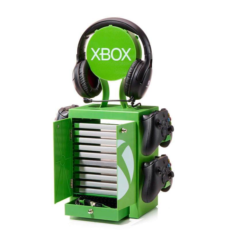 Numskull Casier de Rangement et Support pour Accessoires de Jeu Officiel Xbox Series X – Peut contenir 10 Jeux/DVD, 4 manettes, Un Casque et des Accessoires – Organiseur Compact et résistant