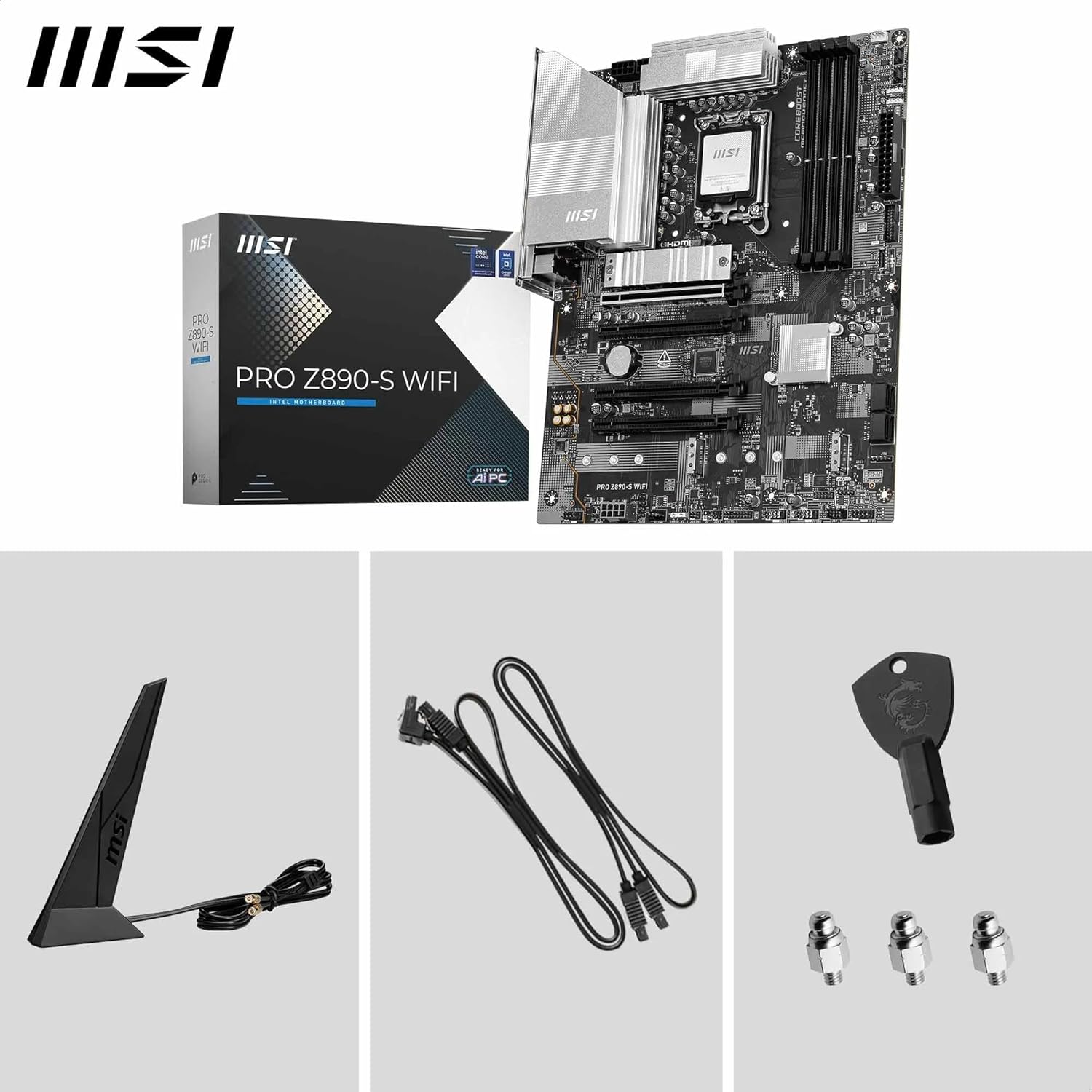 MSI PRO Z890-S WIFI Motherboard, ATX - Supports Intel Core Ultra Processors (Series 2), LGA 1851 - DDR5 Memory Boost (8600+ MT/s OC), PCIe 5.0 x16 & 4.0 x16, M.2 Gen5, Wi-Fi 7, 2.5G LAN