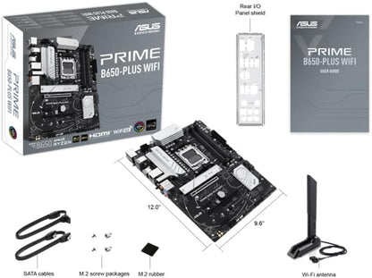 ASUS Prime B650 Plus WiFi, Scheda Madre AMD ATX, Ryzen 9000/8000/7000, DDR5, PCIe 5.0, Supporto M.2, Lan 2.5Gb, WiFi 6E, DP, HDMI, USB-C 10Gbps e USB-C 5Gbps, Thunderbolt, AURA Sync, Nera