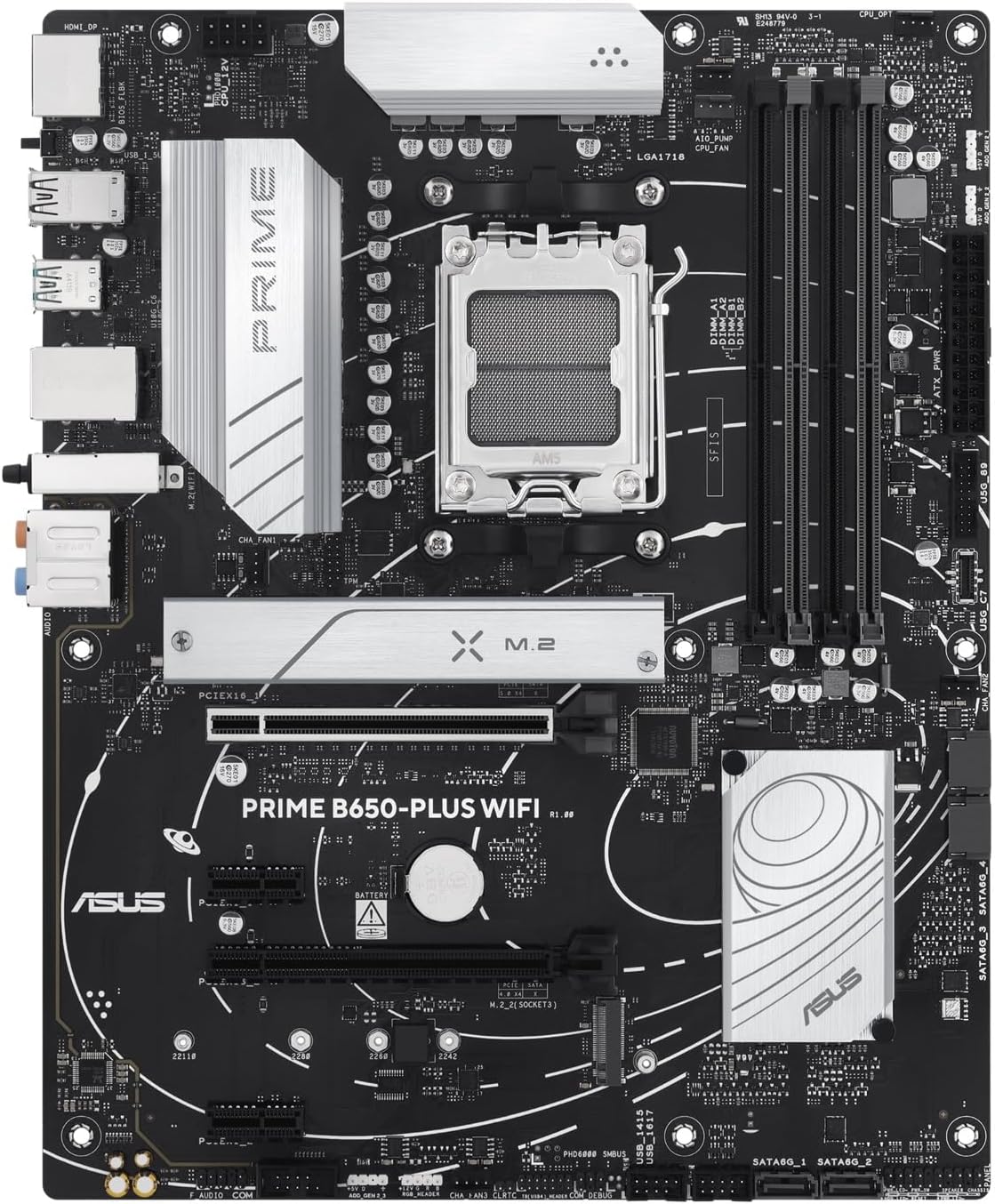 ASUS Prime B650 Plus WiFi, Scheda Madre AMD ATX, Ryzen 9000/8000/7000, DDR5, PCIe 5.0, Supporto M.2, Lan 2.5Gb, WiFi 6E, DP, HDMI, USB-C 10Gbps e USB-C 5Gbps, Thunderbolt, AURA Sync, Nera