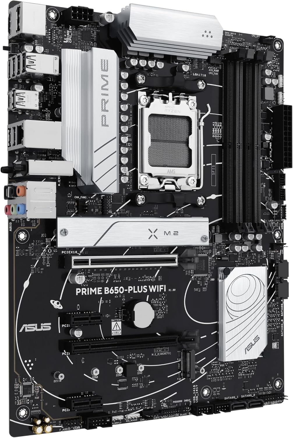 ASUS Prime B650 Plus WiFi, Scheda Madre AMD ATX, Ryzen 9000/8000/7000, DDR5, PCIe 5.0, Supporto M.2, Lan 2.5Gb, WiFi 6E, DP, HDMI, USB-C 10Gbps e USB-C 5Gbps, Thunderbolt, AURA Sync, Nera