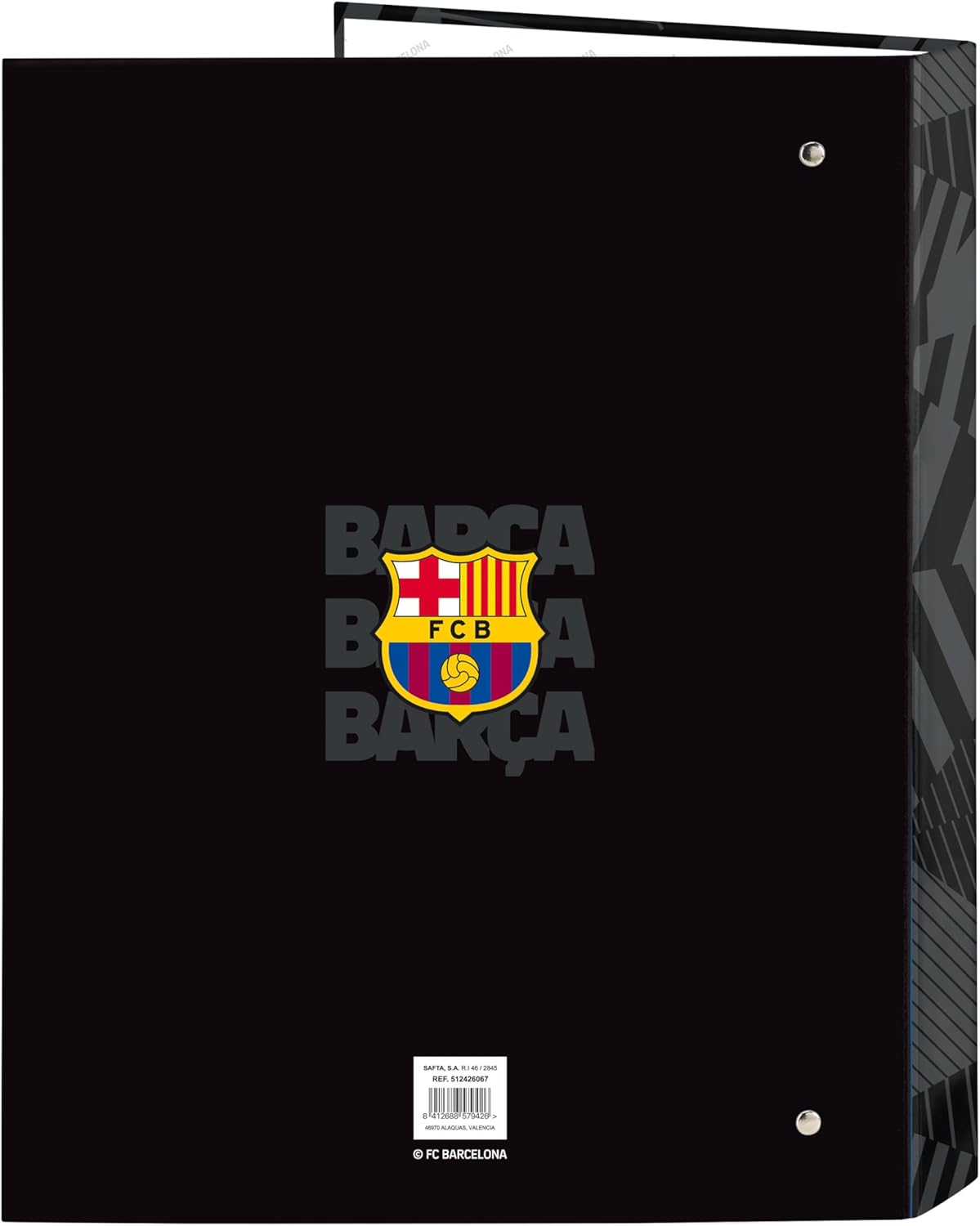 SAFTA F.C. Barcelona Black – Folder with Folios 4 Rings, Ideal for Children of Different Ages, Comfortable and Versatile, Quality and Resistance, 26.5 x 33 cm, Black