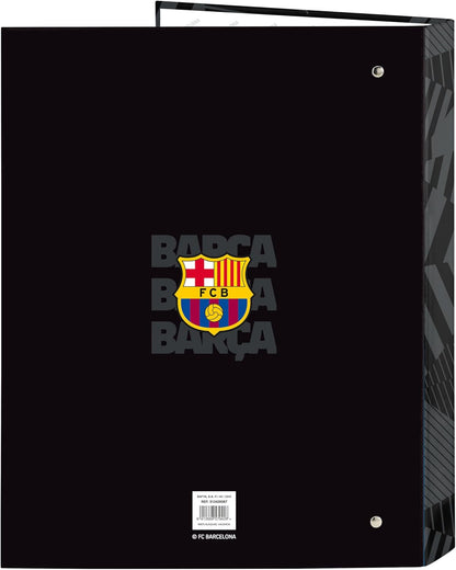 SAFTA F.C. Barcelona Black – Folder with Folios 4 Rings, Ideal for Children of Different Ages, Comfortable and Versatile, Quality and Resistance, 26.5 x 33 cm, Black