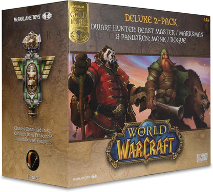 McFarlane Toys - World of Warcraft Dwarf Hunter: Beastmaster & Marksman and Pandaren: Monk & Rogue 1:12 Scale Posed Figure Deluxe 2pk Gold Label