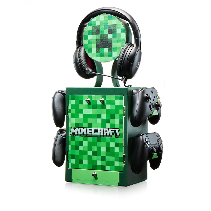Numskull Casier de rangement gaming officiel Minecraft – Support pour 10 jeux/DVD, 4 manettes, casque et accessoires – Organiseur compact et résistant – Produit officiel