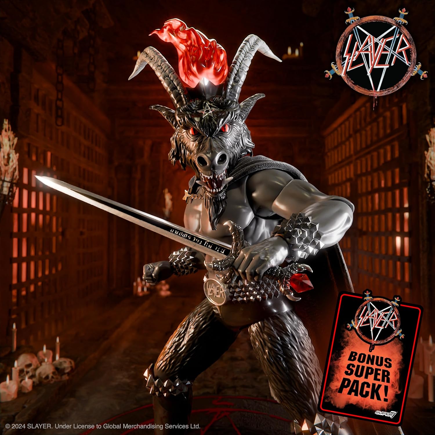 Super7 ULTIMATES! Slayer Show No Mercy Minotaur Black Magic - 7" Slayer Action Figure with Accessories Heavy Metal Collectibles 7-INCH Slayer- Minotaur