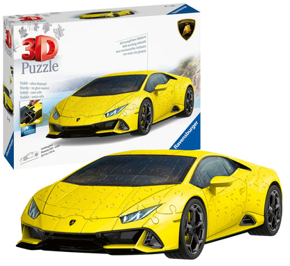 Ravensburger - Puzzle 3D Véhicules - Lamborghini Huracan Evo, édition Jaune avec Grille de Construction - A partir de 8 Ans - 108 pièces numérotées à Assembler sans Colle - Accessoires Inclus - 11562