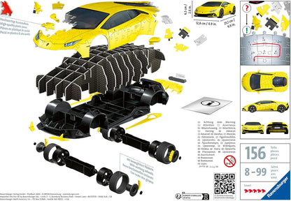 Ravensburger - Puzzle 3D Véhicules - Lamborghini Huracan Evo, édition Jaune avec Grille de Construction - A partir de 8 Ans - 108 pièces numérotées à Assembler sans Colle - Accessoires Inclus - 11562