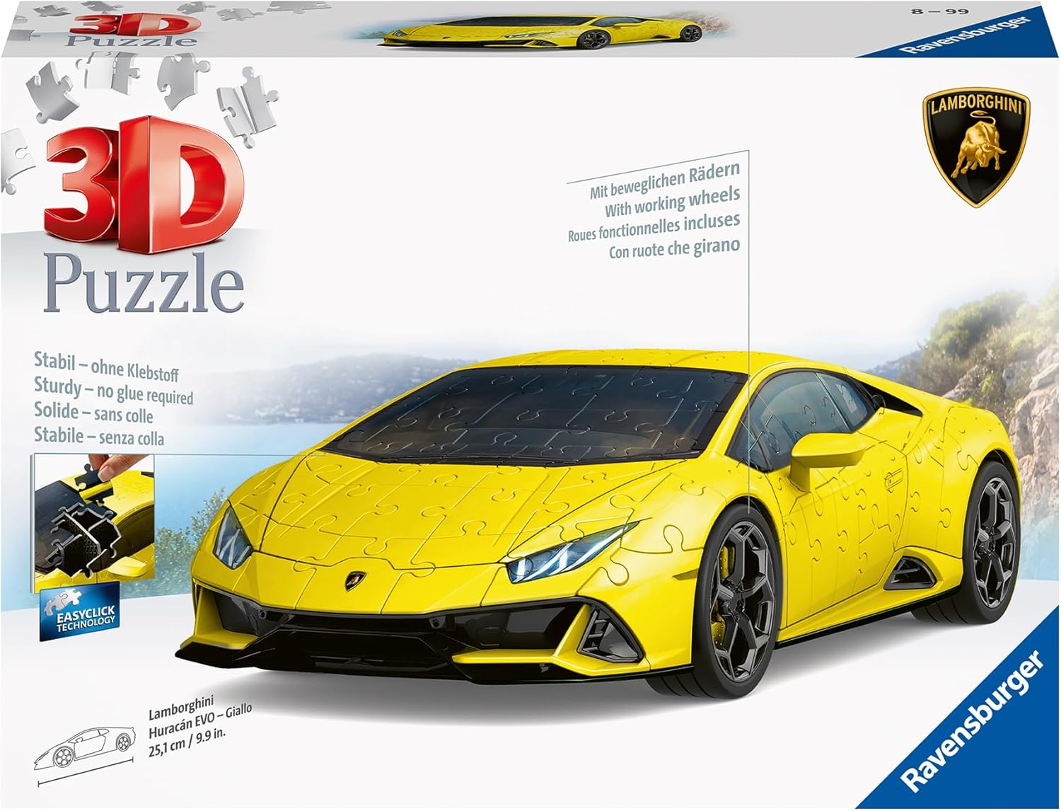 Ravensburger - Puzzle 3D Véhicules - Lamborghini Huracan Evo, édition Jaune avec Grille de Construction - A partir de 8 Ans - 108 pièces numérotées à Assembler sans Colle - Accessoires Inclus - 11562