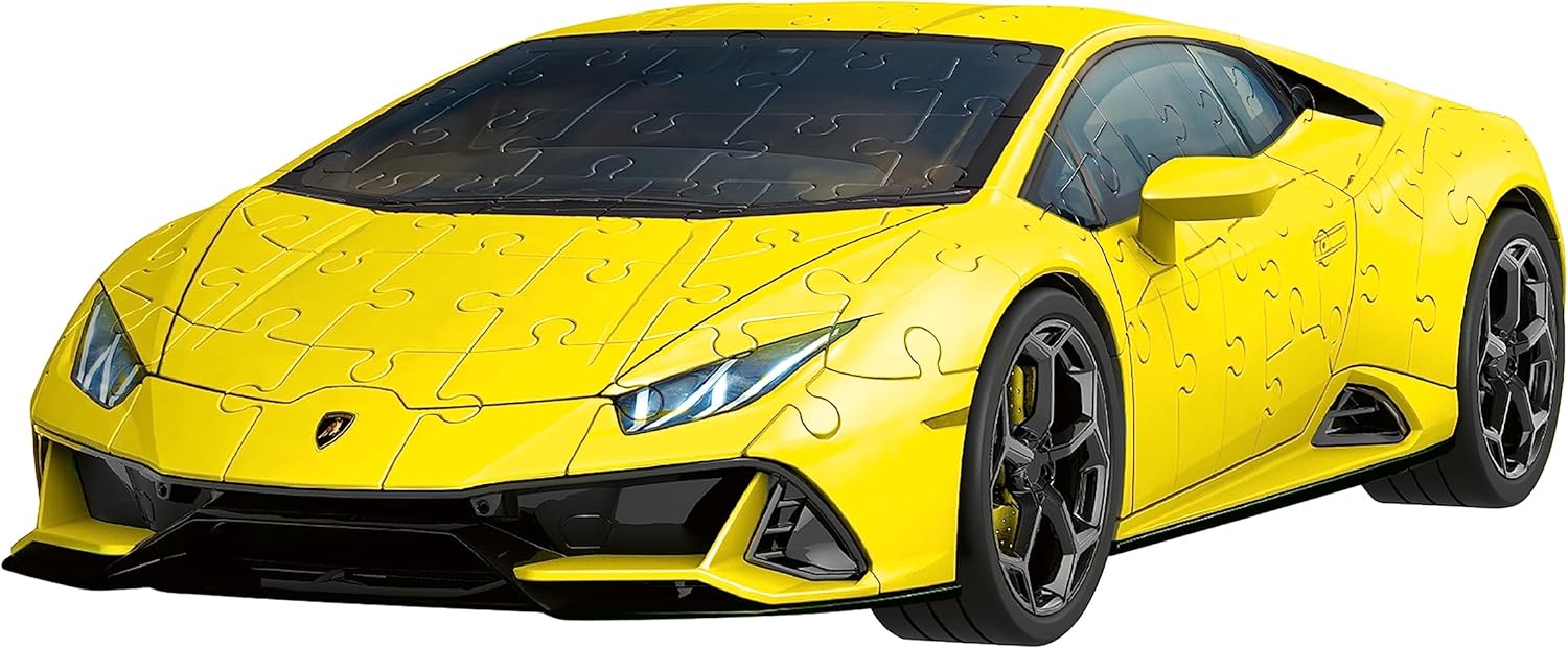 Ravensburger - Puzzle 3D Véhicules - Lamborghini Huracan Evo, édition Jaune avec Grille de Construction - A partir de 8 Ans - 108 pièces numérotées à Assembler sans Colle - Accessoires Inclus - 11562