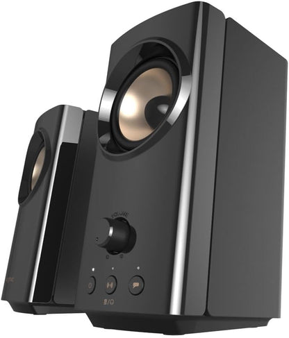 CREATIVE T60 2.0 Compact Hi-Fi Desktop Speakers with Clear Dialog and Surround by Sound Blaster, SmartComms Kit, USB-C Audio, Mic and Headset Ports, Bluetooth 5.0