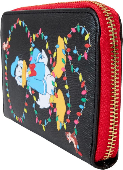 Loungefly Disney Mickey and Friends Christmas Light Decorations Zip Around Wallet, Multicolor, Zip Around Wallet