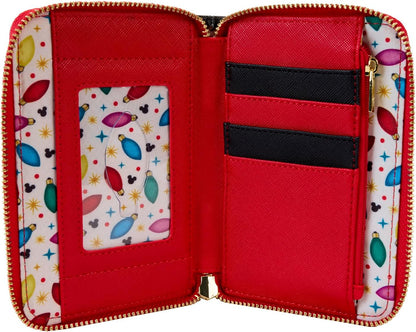 Loungefly Disney Mickey and Friends Christmas Light Decorations Zip Around Wallet, Multicolor, Zip Around Wallet