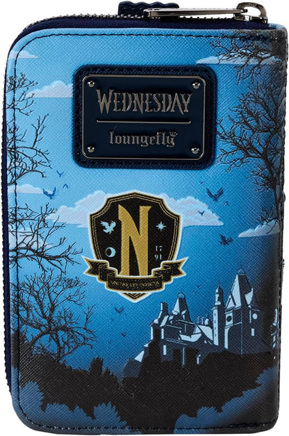 Loungefly Wednesday Nevermore Academy Castle ZIp Around Wallet, Multicolor, Zip Around Wallet