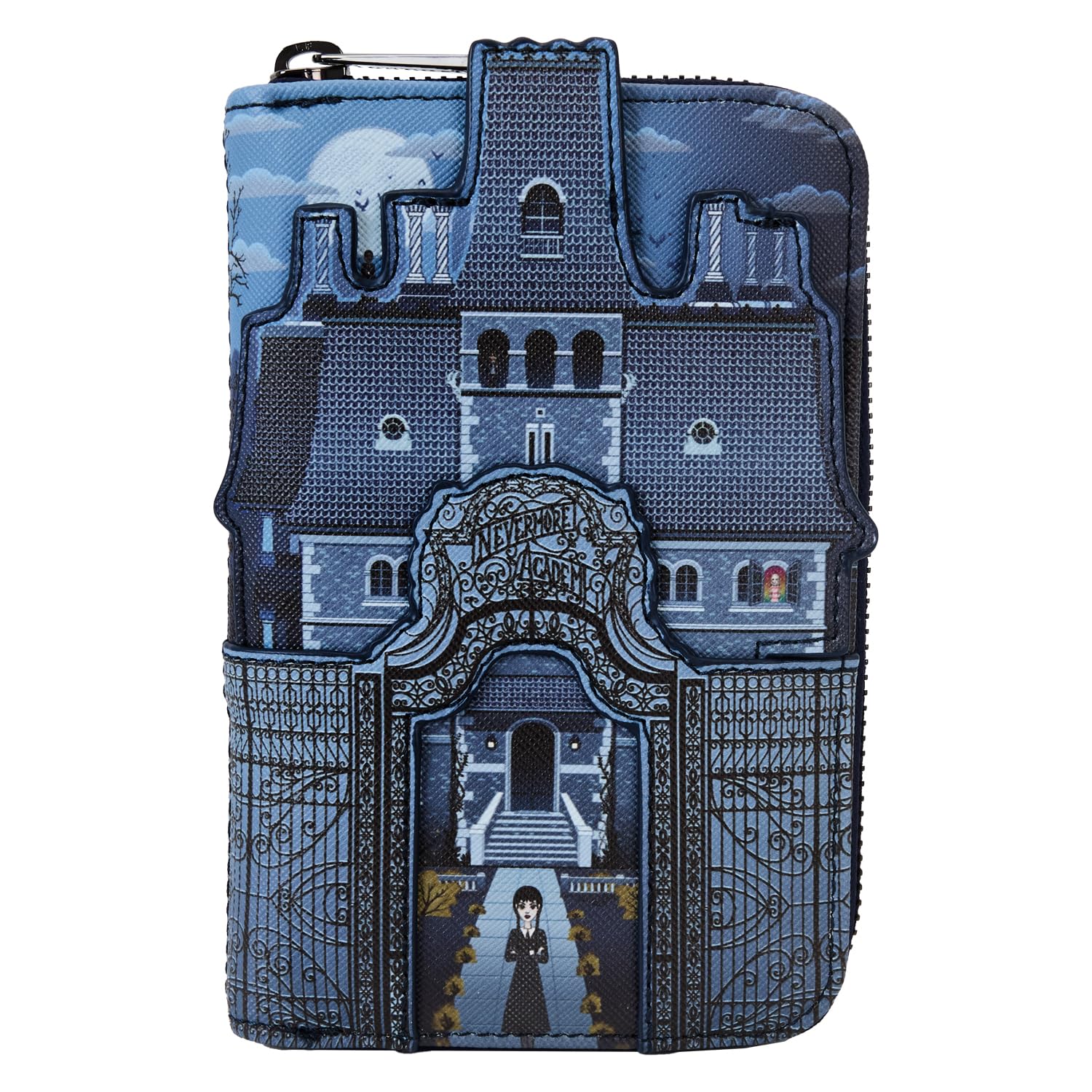Loungefly Wednesday Nevermore Academy Castle ZIp Around Wallet, Multicolor, Zip Around Wallet