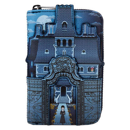 Loungefly Wednesday Nevermore Academy Castle ZIp Around Wallet, Multicolor, Zip Around Wallet