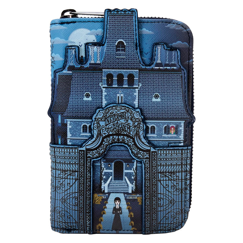 Loungefly Wednesday Nevermore Academy Castle ZIp Around Wallet, Multicolor, Zip Around Wallet