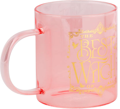 Paladone Wicked Movie Glass Mug & Socks Gift Set - Officially Licensed Disney Gift for Wicked Fans, Pink Tinted The Best Witch of All Mug & Cozy Emerald City Ankle Socks