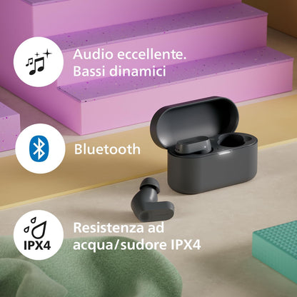 PHILIPS TAT3509GY Noise Cancelling True Wireless In Ear Bluetooth Headphones - Natural sound, Dynamic bass, Pocket-sized charging case, Clear calls, Ideal for Commuting and Exercise - Grey