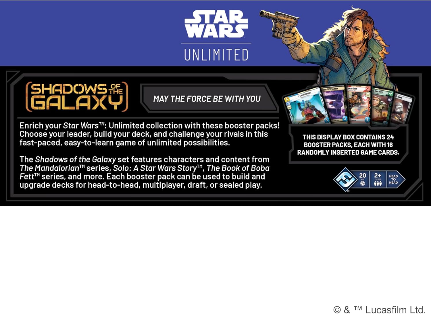 Fantasy Flight Games Star Wars: Unlimited TCG Shadows of the Galaxy Booster Display (Set of 24 Booster Packs) - Trading Card Game for Kids and Adults, Ages 12+, 2+ Players, 20 Min Playtime