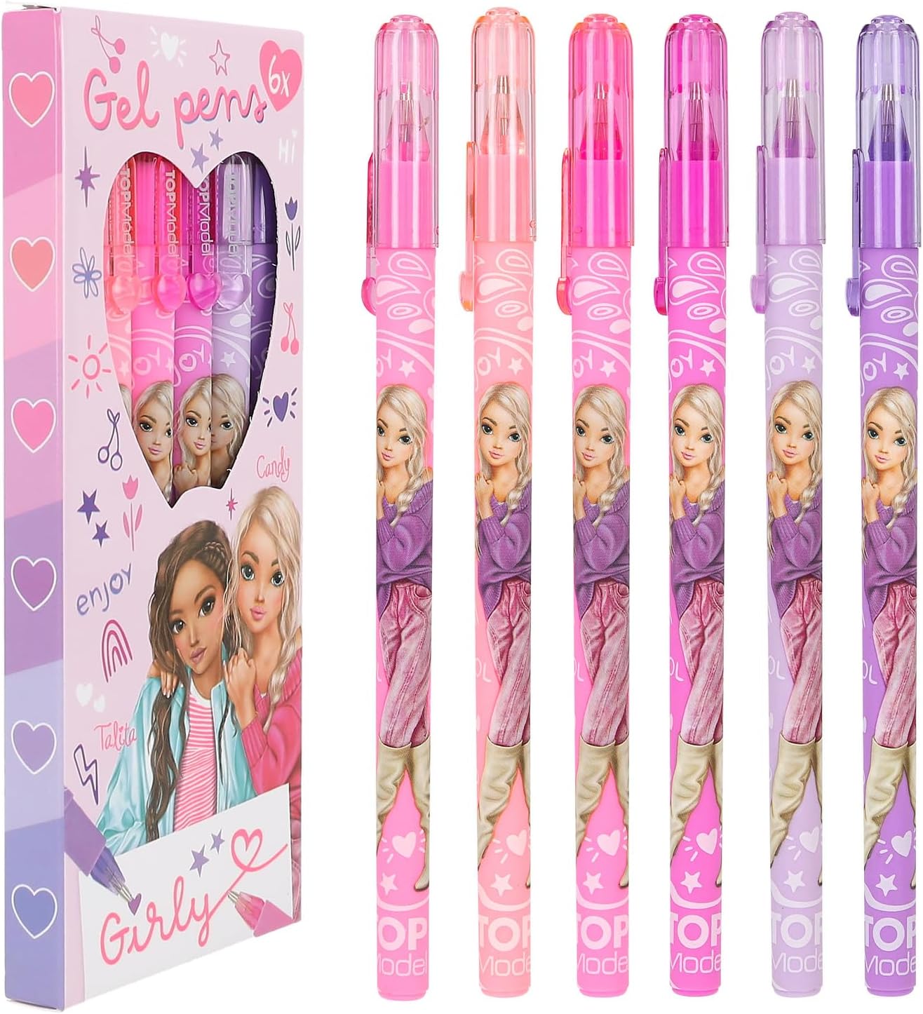 Depesche 12191 TOPModel-Girly Gelstifte Set in Pink und Lila, mit 6 Stiften in Glitzerfarben zum Schreiben und Verzieren, Mehrfarbig