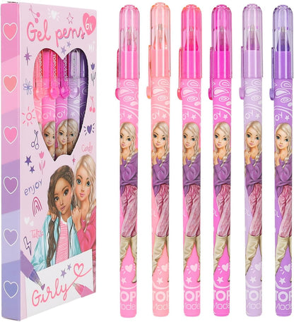 Depesche 12191 TOPModel-Girly Gelstifte Set in Pink und Lila, mit 6 Stiften in Glitzerfarben zum Schreiben und Verzieren, Mehrfarbig
