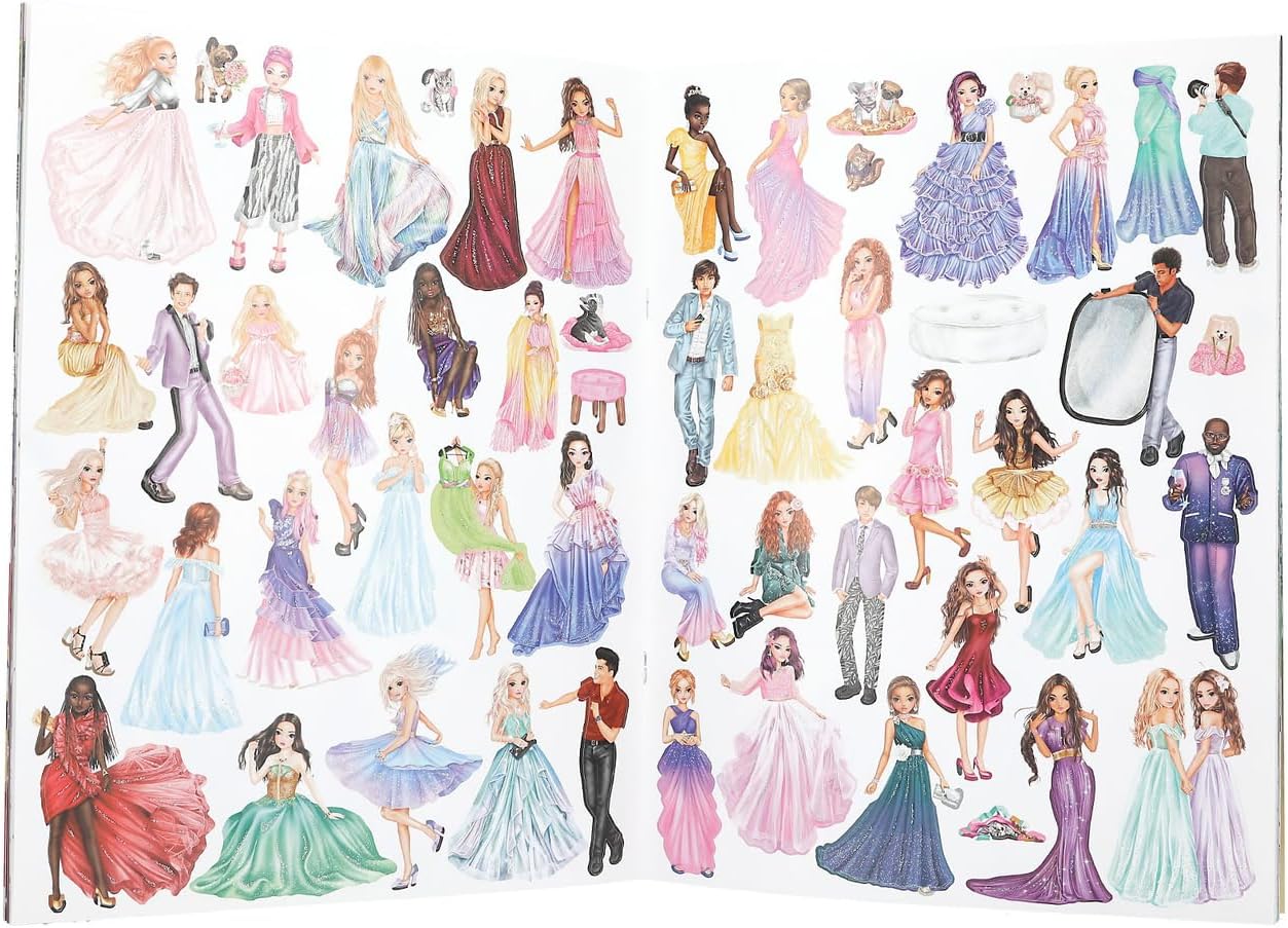 Depesche 13232 TOPModel Glamour Book with 20 Pages to Create Beautiful Model Motifs, Including 3 Double-Sided Stickers, Multicoloured