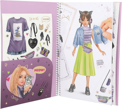 Depesche 13387 TOPModel Rebel Kitty-Dress Me Up Stickerbuch mit 20 Seiten vorgedruckter Model Motive zum Selbstgestalten, inkl. 7 Stickerbogen, Mehrfarbig