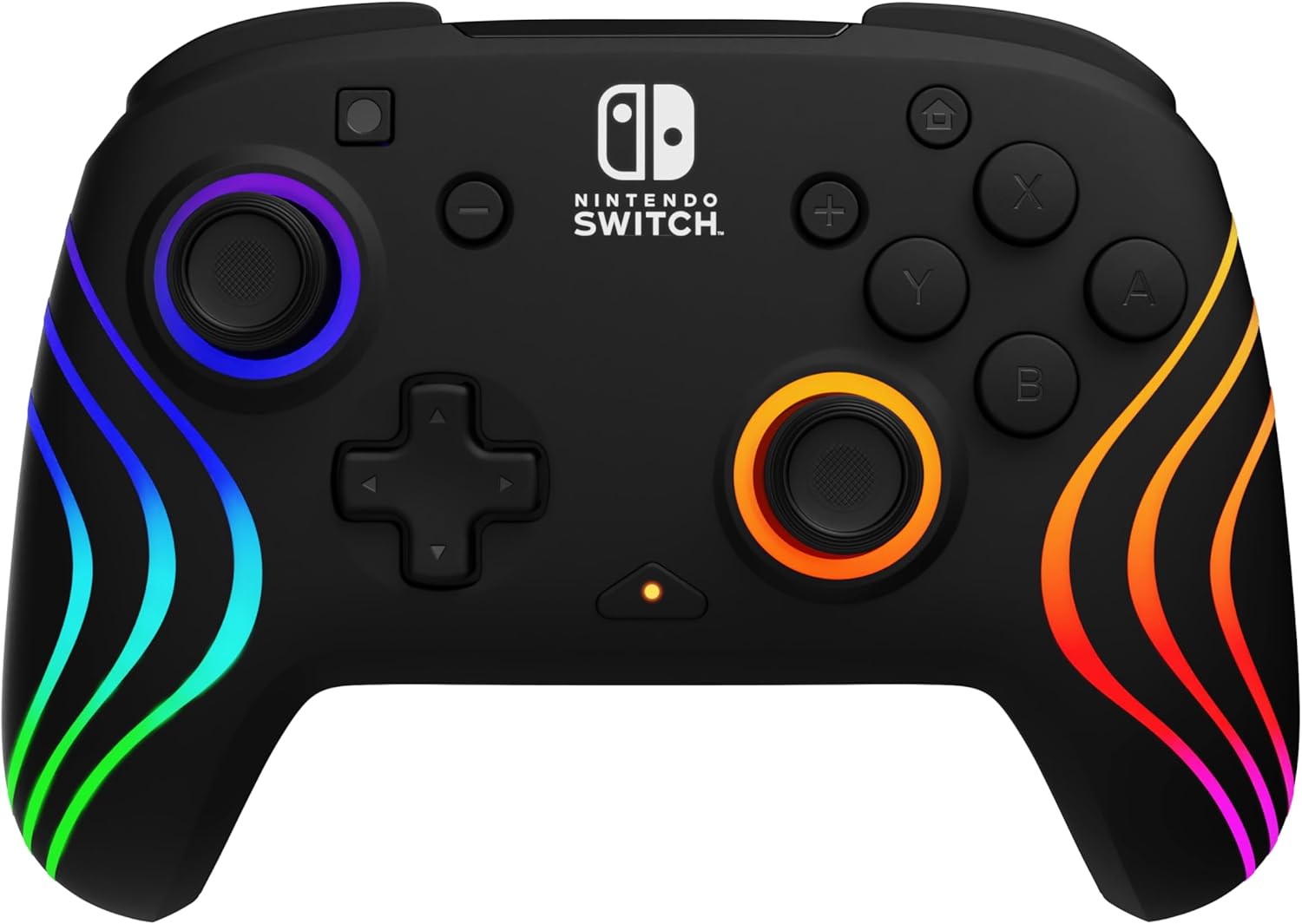PDP Gaming Afterglow Wave Wireless Nintendo Switch Pro Controller - Officially Licensed, Nintendo Switch 2, Switch Lite/OLED, RGB LED Customization, App Controls, Rechargeable Battery Power - Black