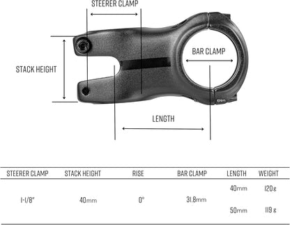 Funn Nixie Bike Riser Stem with 20mm Rise - Length 40mm stem / 50mm stem with 31.8mm Bar Clamp, Bike Stem for Mountain Bike, BMX Bike, Road Bike and Gravel Bike