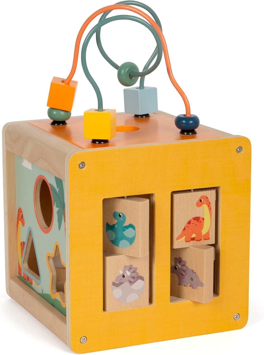 small foot Motor Dino, Activity Cube Made of FSC 100%-Certified Wood, for Ages 12+ Months, 12618, Coloured