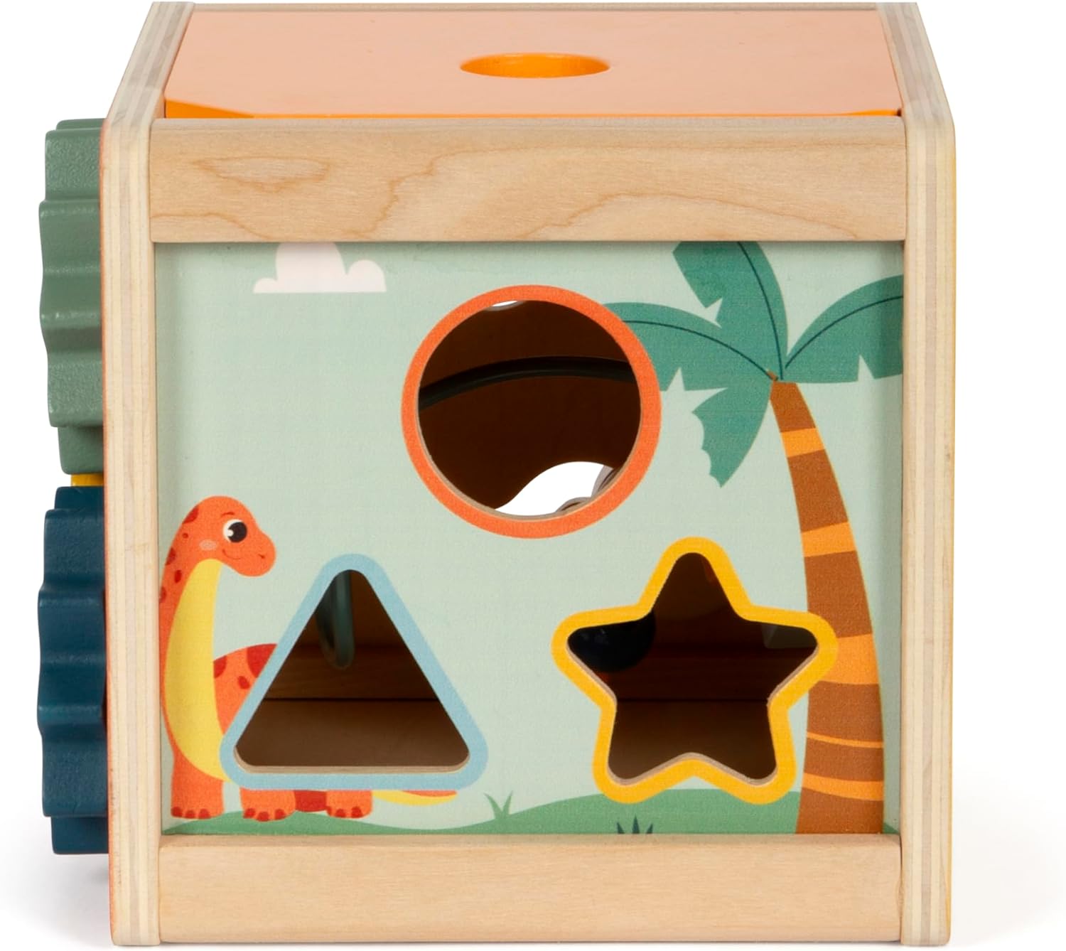 small foot Motor Dino, Activity Cube Made of FSC 100%-Certified Wood, for Ages 12+ Months, 12618, Coloured