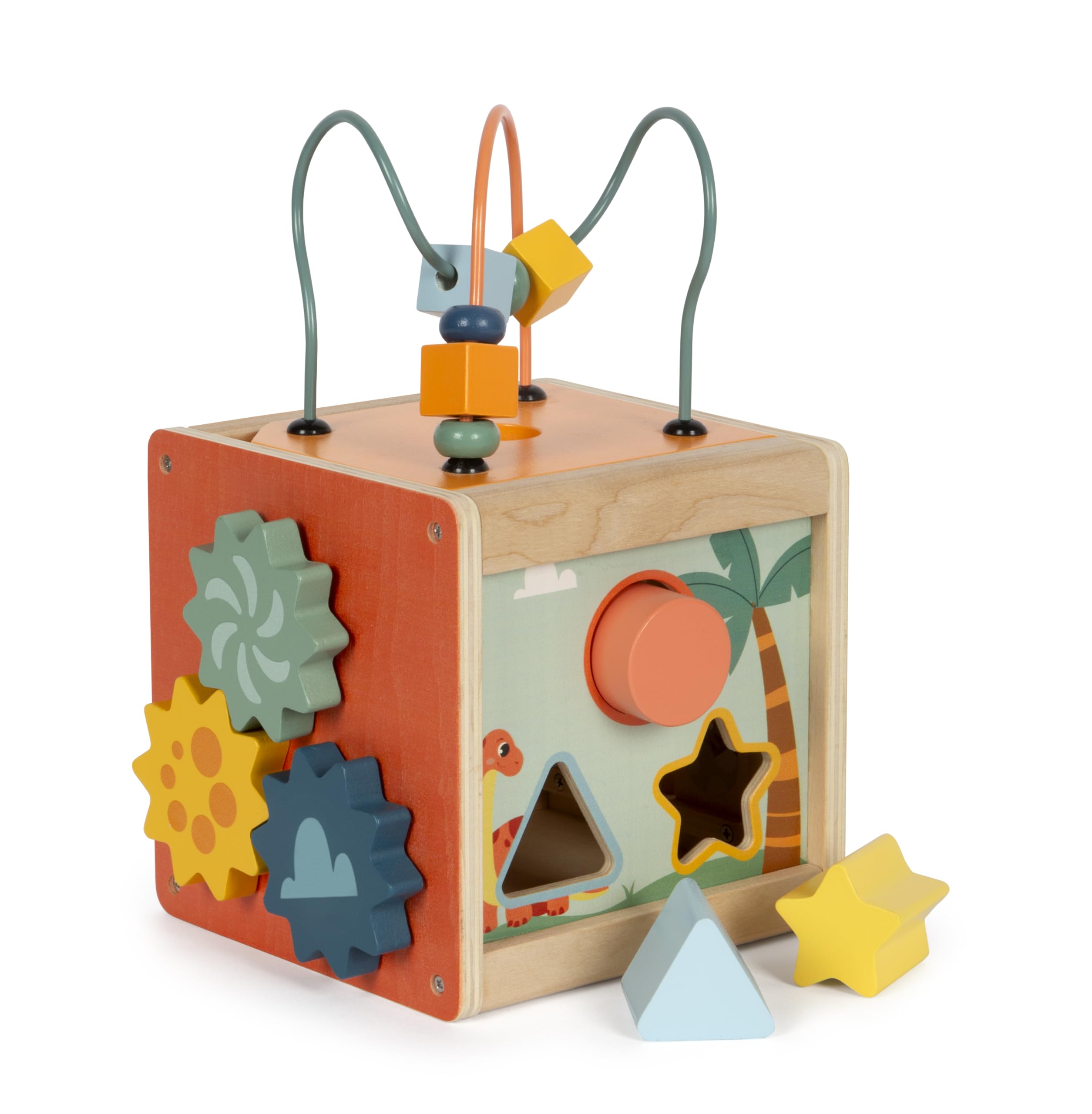 small foot Motor Dino, Activity Cube Made of FSC 100%-Certified Wood, for Ages 12+ Months, 12618, Coloured