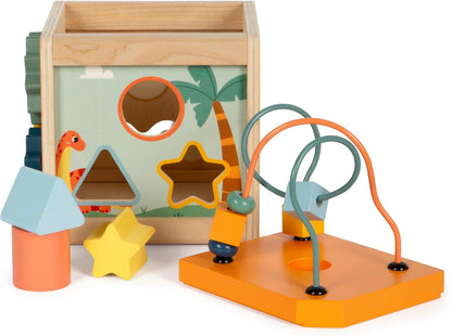 small foot Motor Dino, Activity Cube Made of FSC 100%-Certified Wood, for Ages 12+ Months, 12618, Coloured