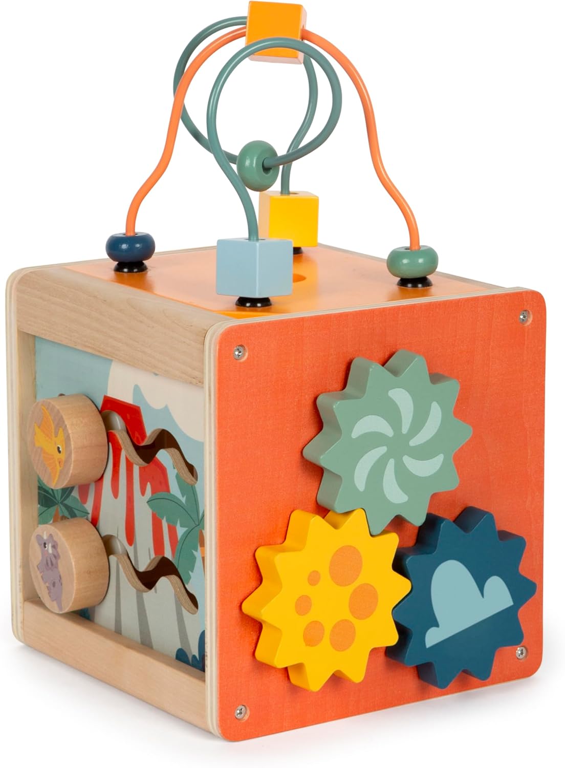 small foot Motor Dino, Activity Cube Made of FSC 100%-Certified Wood, for Ages 12+ Months, 12618, Coloured