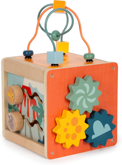 small foot Motor Dino, Activity Cube Made of FSC 100%-Certified Wood, for Ages 12+ Months, 12618, Coloured