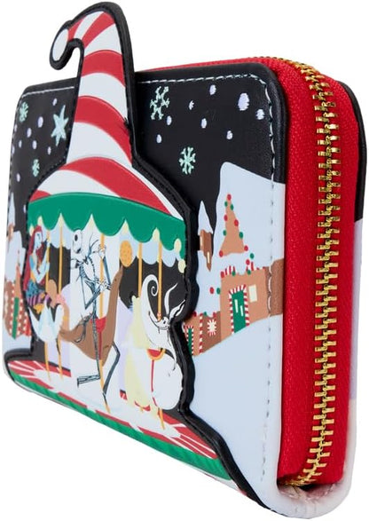 Loungefly The Nightmare Before Christmas Candy Cane Carousel Zip Around Wallet, Multicolor, Zip Around Wallet
