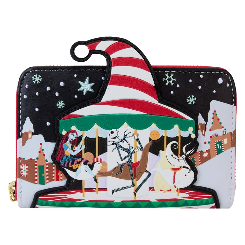 Loungefly The Nightmare Before Christmas Candy Cane Carousel Zip Around Wallet, Multicolor, Zip Around Wallet