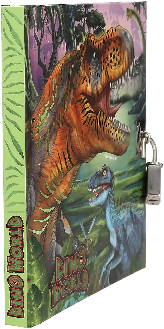 Depesche 13244 Dino World Lockable Diary with Dinosaur Motifs and 192 Pages Lined and Illustrated Colours, Multicoloured, One Size