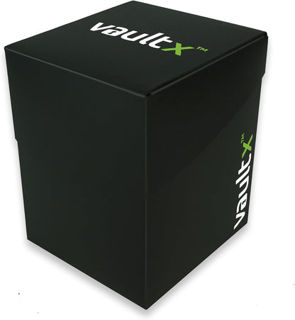 Vault X Large Deck Box with Self-Securing Lid and 150 Easy Shuffle Sleeves - Spacious Portable Holder Fits Over 100 Sleeved Cards - PVC Free Box and Sleeves (Black